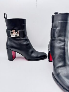Christian Louboutin Booty Lock 70 Black Leather Ankle Boots 36.5